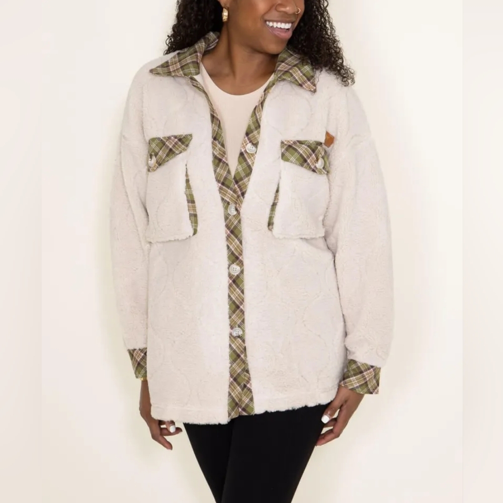 SIMPLY SOUTHERN Women's Quilted Palid‎ Sherpa Shacket XL Cream